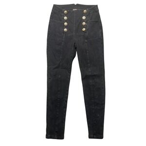 J.‎ McLaughlin Hastings Sailor jean black denim gold-tone lion head buttons Sz 2
